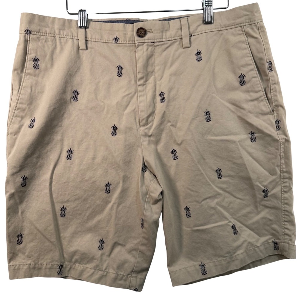 Banana Republic 35 Aiden Short Khaki Pineapple Embroidered Chino Resort Nautical